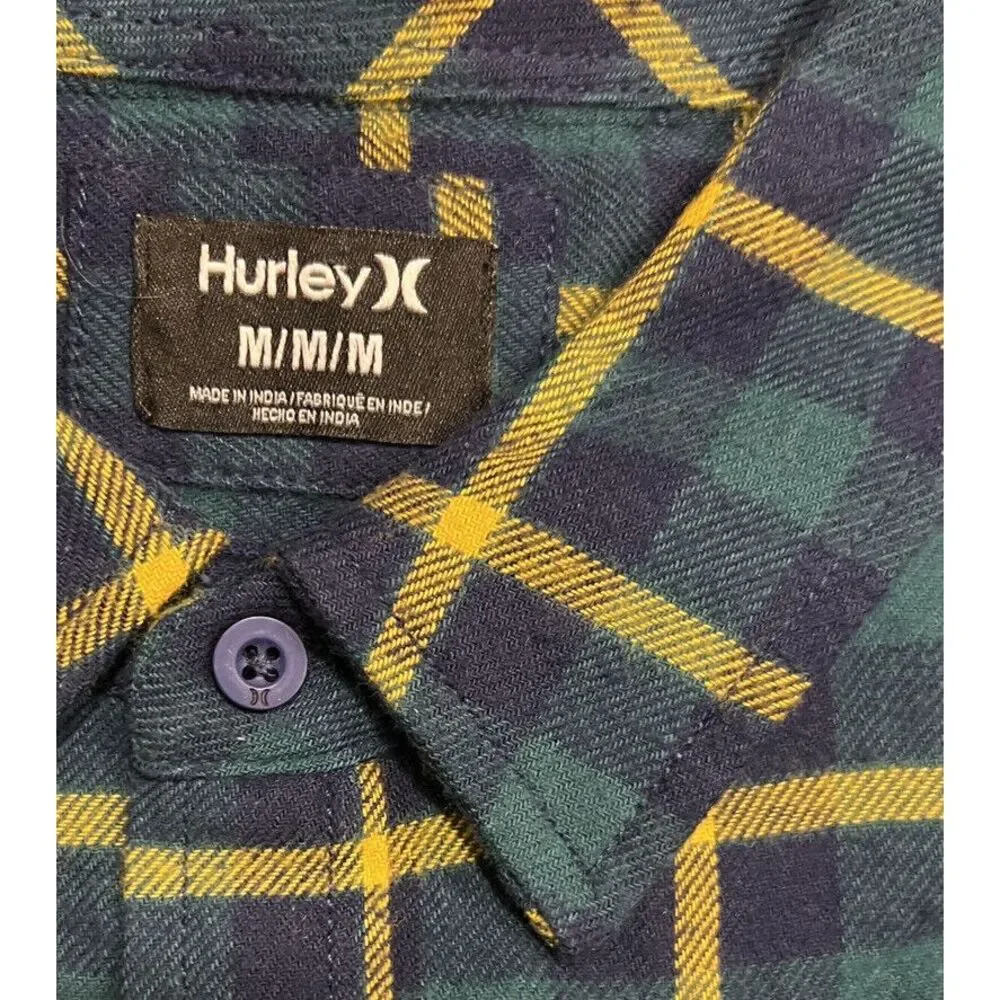 New $50 Hurley Mens Plaid Flannel Button Up Long Sleeve Shirt Seaweed Green‎ M